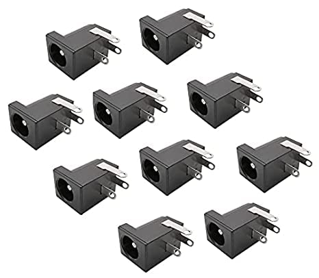 DC Female Power Supply Jack Socket Connector with Round Panel PCB Mount (Pack of 10)