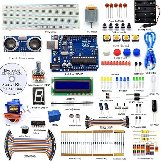 Electrobot DIY Ultrasonic Distance Sensor Starter Kit for UNO R3, LCD1602, Breadboad, DC Motor, Starter/Beginner Kit for Uno R3 microcontroller with User Manual/Guidebook(PDF) and C Code