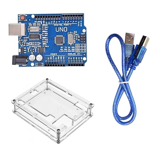 Electrobot UNO SMD Microcontroller Combo with USB Cable and Acrylic Case - Complete Protection and Connectivity Kit