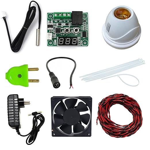 Vuon DIY Incubator Kit with W1209 Microcontroller for Temperature Monitoring, Includes Bulb Holder, Fan, Power Supply